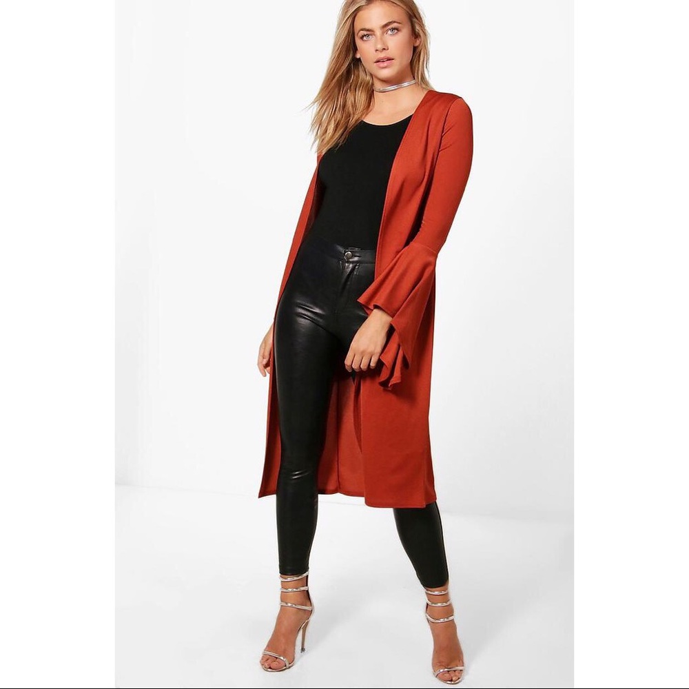 Freya Flute Sleeve Jacket, rust orange color